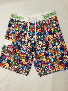 69 Slam Social Media Icon-Print Swim Trunks Men’s Size 32